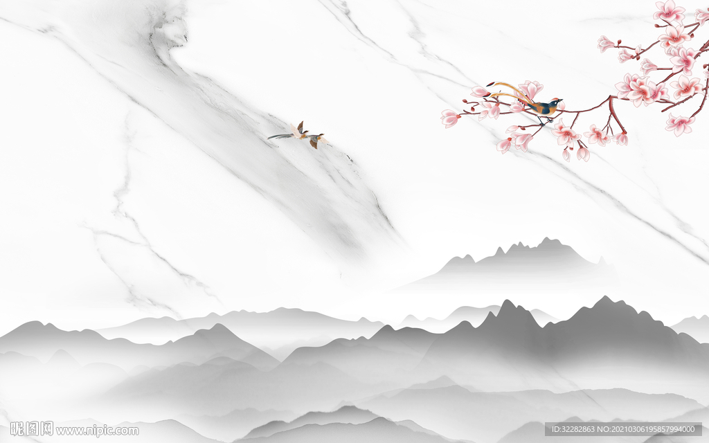 花鸟新款山水画 文件分层