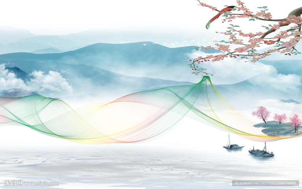 花鸟新款山水画 文件分层