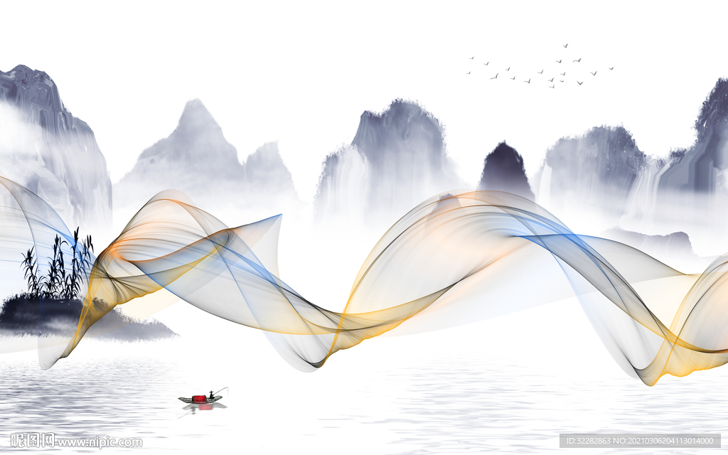 人气新款山水画 文件分层