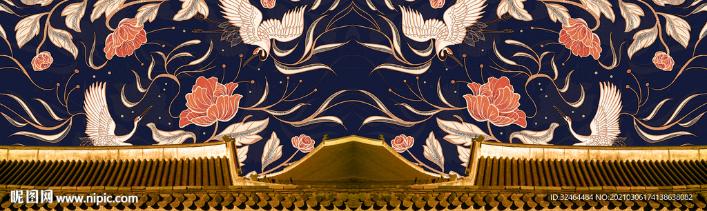 国潮装饰背景画