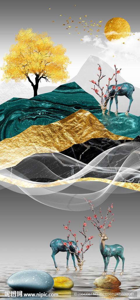 中式山水麋鹿玄关