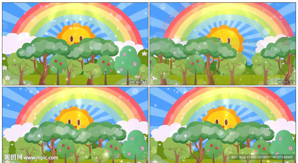 卡通可爱树林彩虹太阳 背景视频
