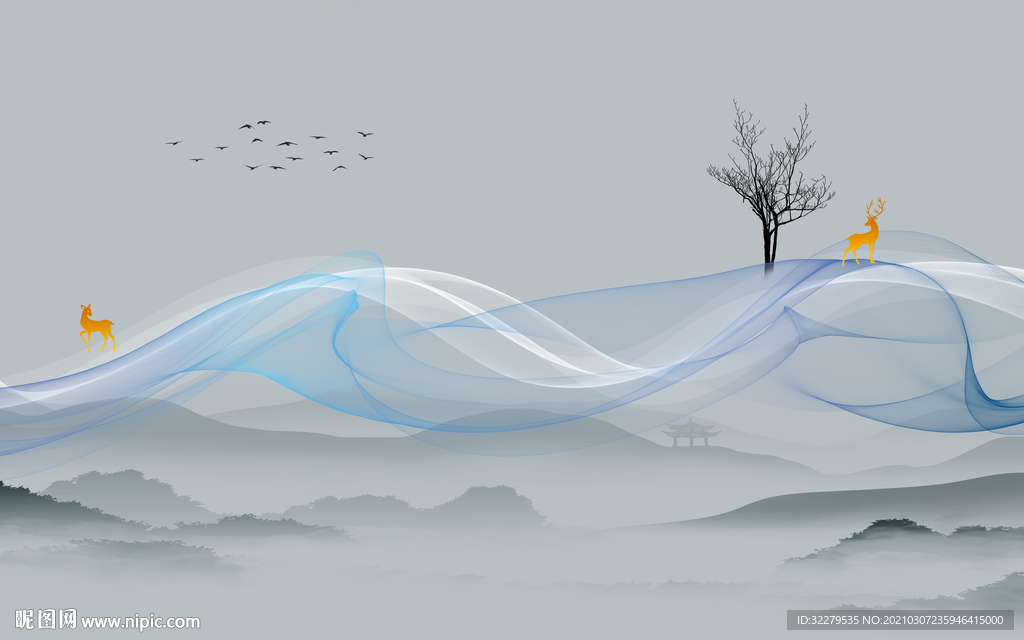 人气中式新山水画 文件分层画