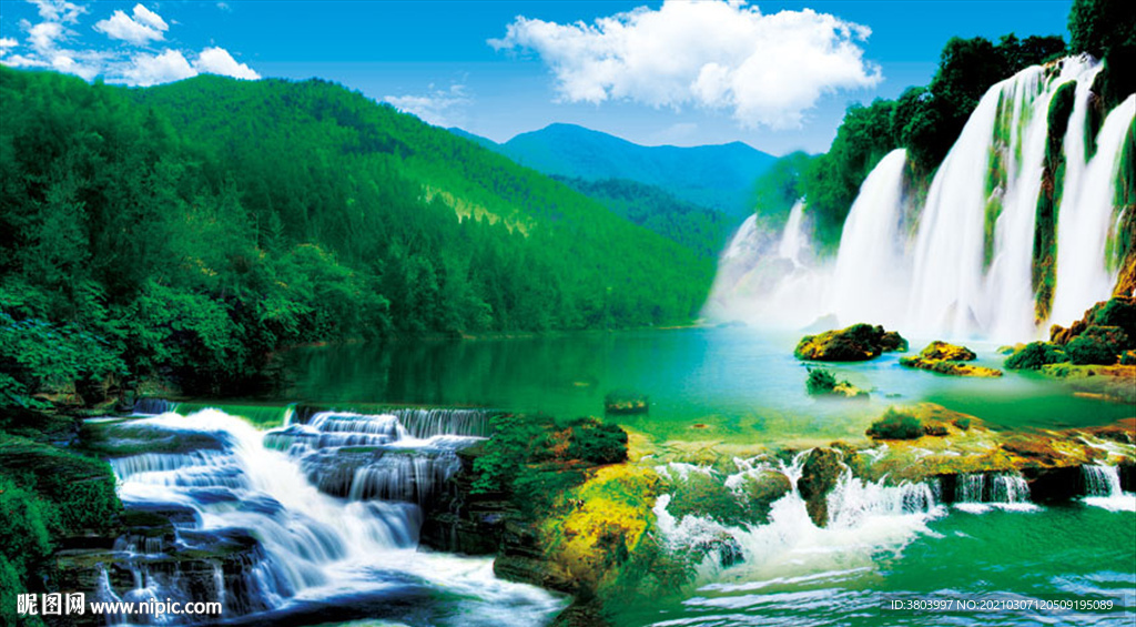 山水风景画 瀑布风景