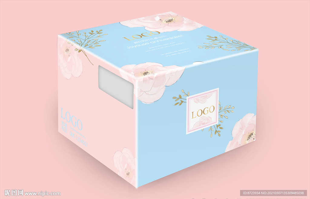 清新粉蓝蛋糕盒花