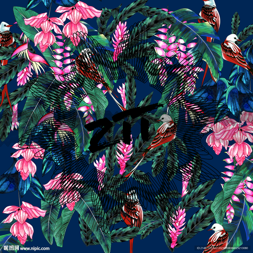 花鸟 叶子 复杂花 蝎尾蕉 鹤