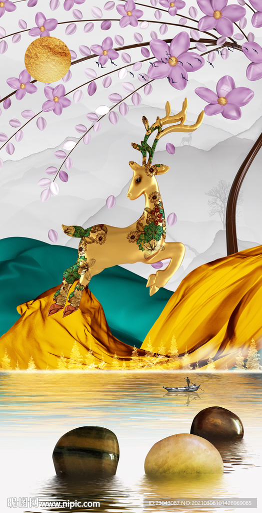 麋鹿发财树玄关