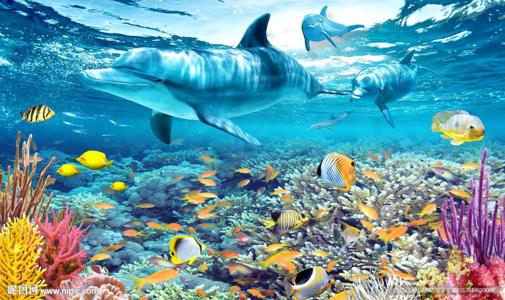 海底世界海豚热带鱼电视背景墙