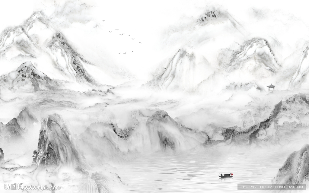 石纹中式新山水画 文件分层画