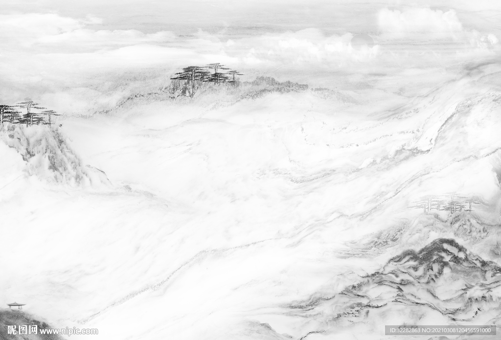 石纹高端灰山水画 文件分层