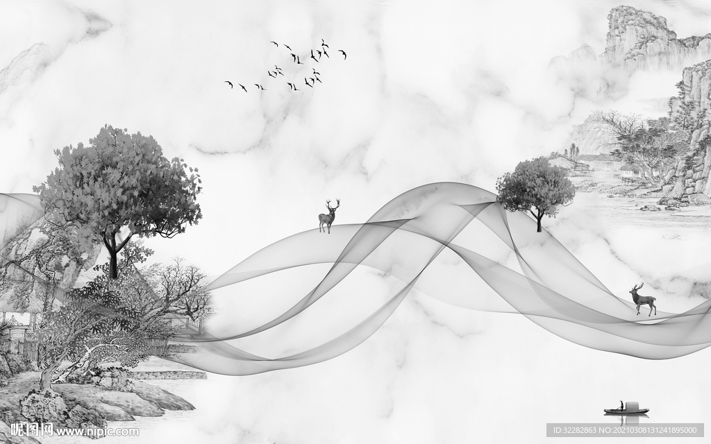 人气高端画山水画 文件分层