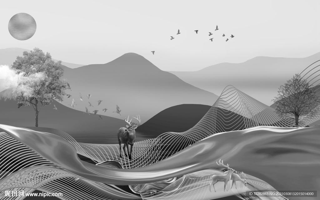 现代 高端画山水画 文件分层