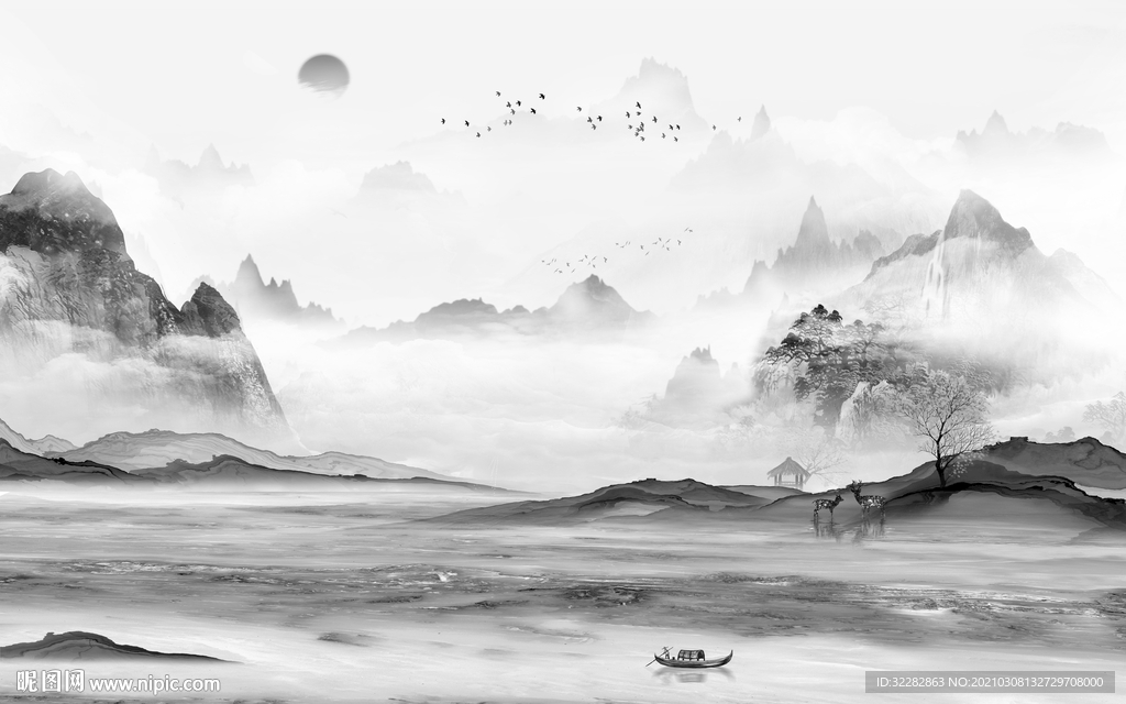 客厅意境画山水画 文件分层