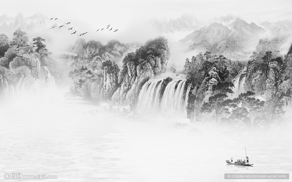 中式意境画山水画 文件分层