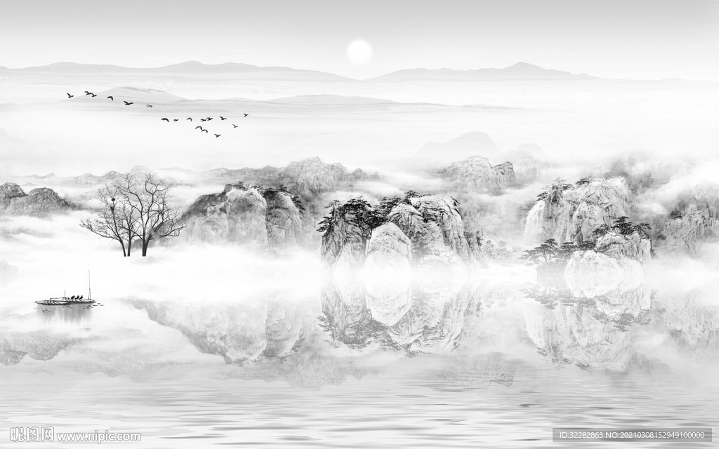 中国风意境画山水画 文件分层