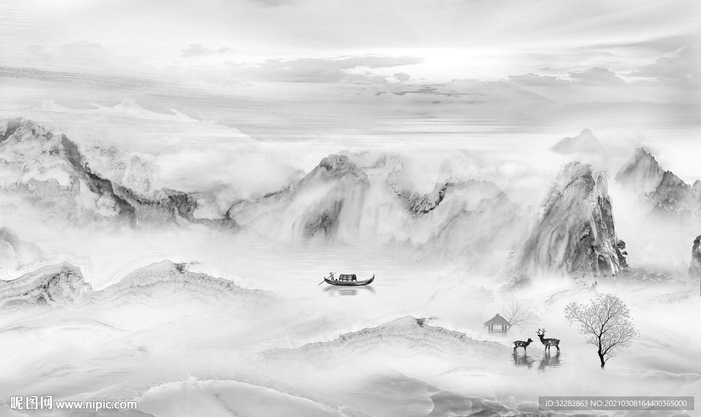 石纹中式画山水画 文件分层