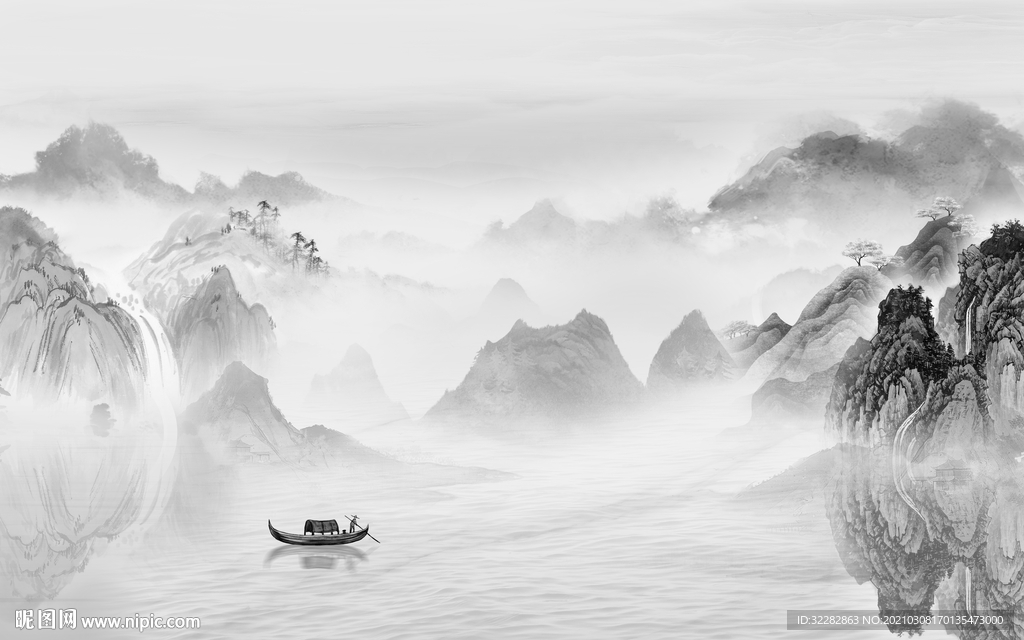 爆款中式画山水画 文件分层