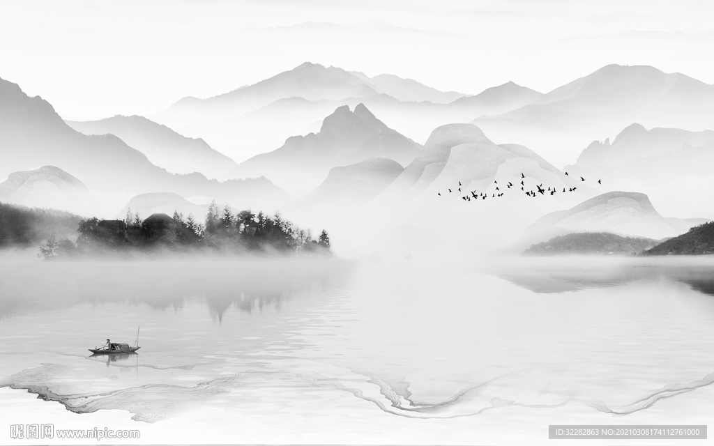 最新中式画山水画 文件分层