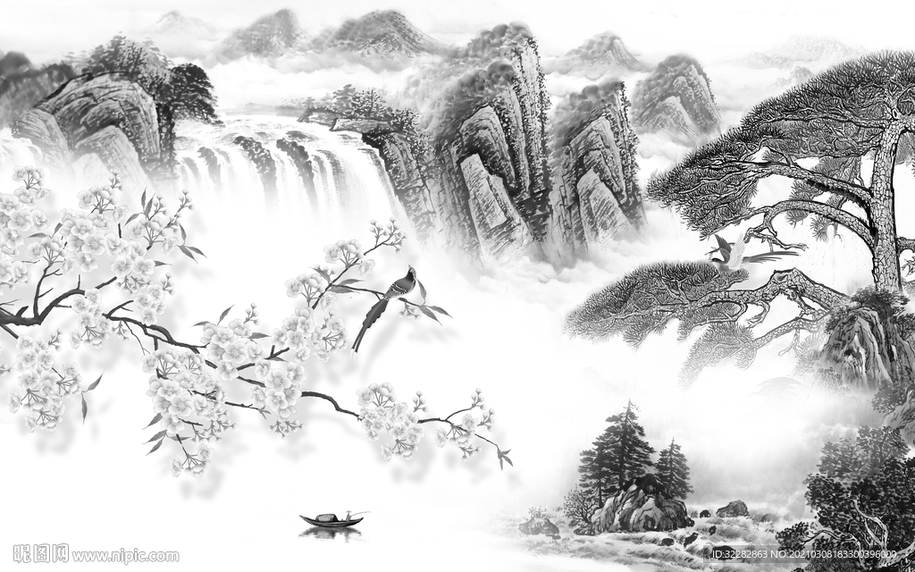 国画中式画山水画 文件分层