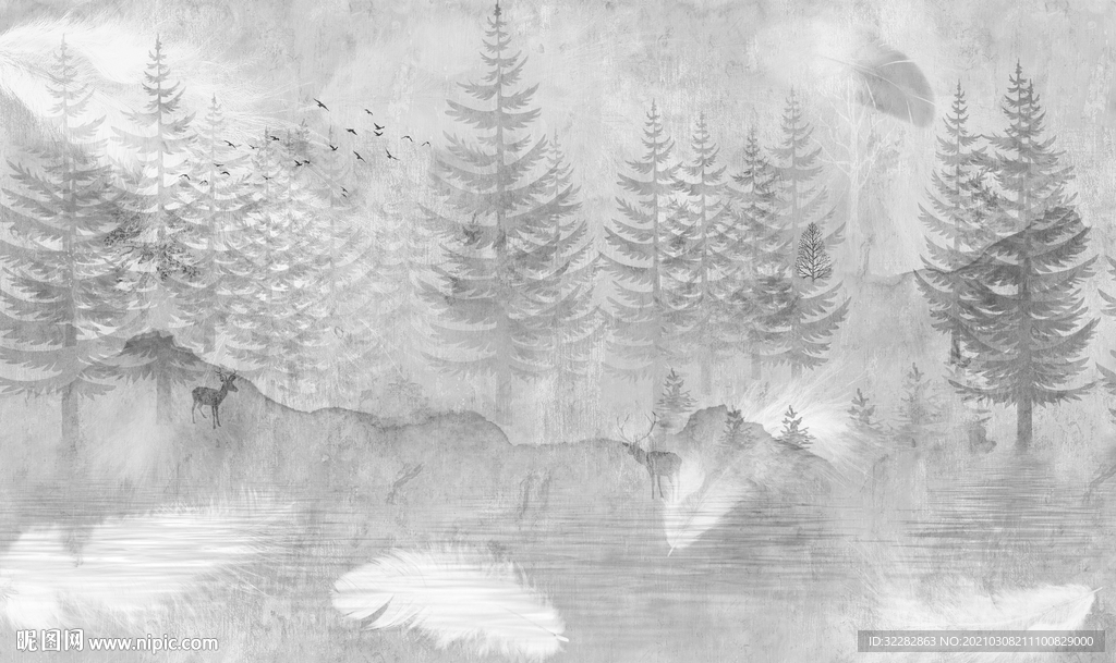 现代 森林山水画 文件分层