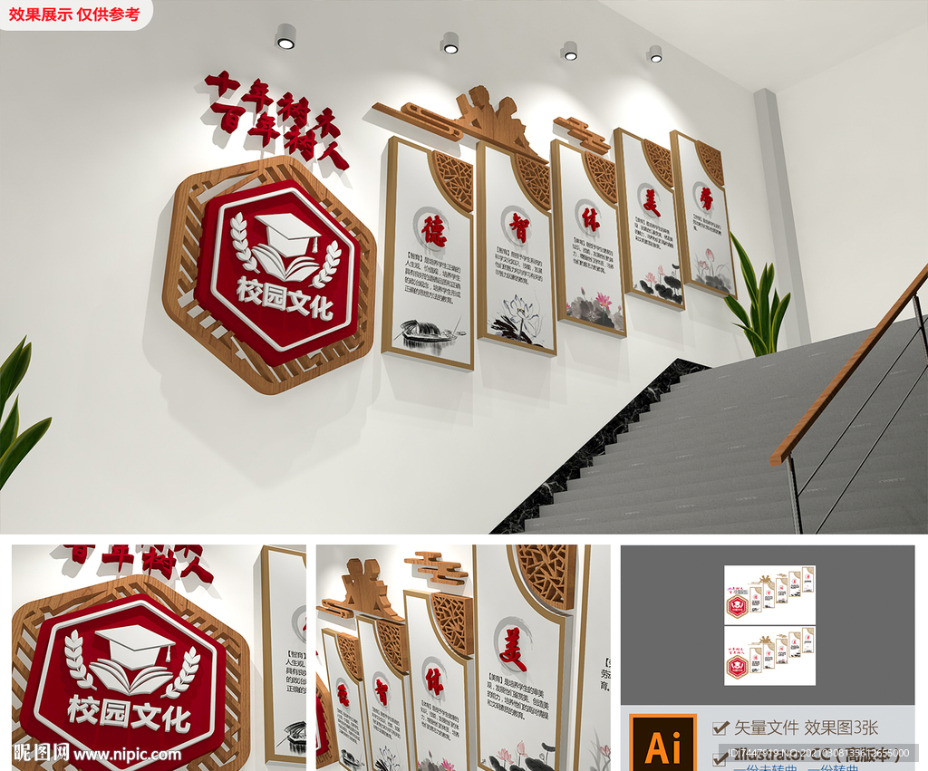 德智体美劳校园楼梯文化墙