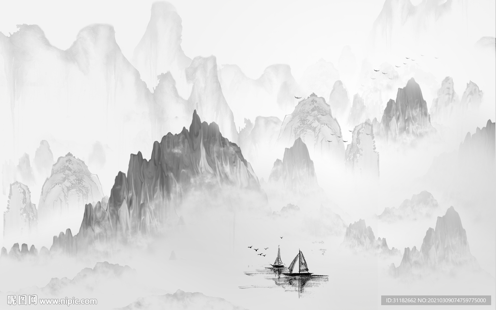 新中式山水背景墙