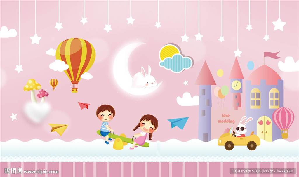卡通公主城堡粉色背景图片