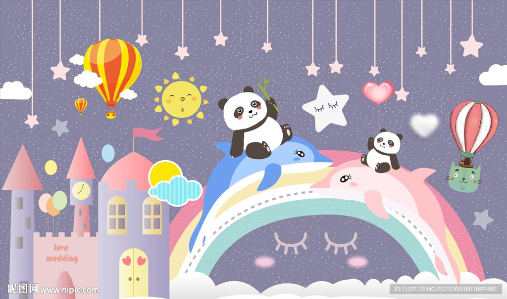 梦幻天空公主城堡背景墙图片