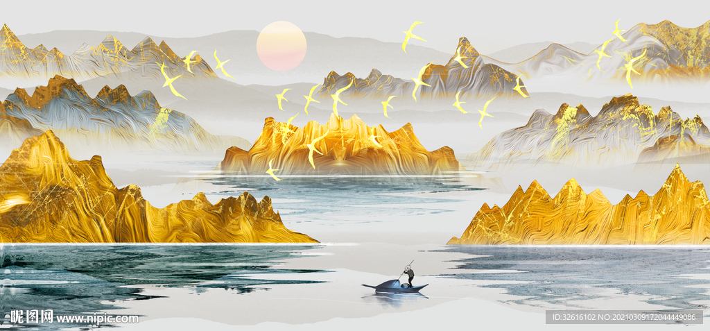 意境山水金箔画玄关