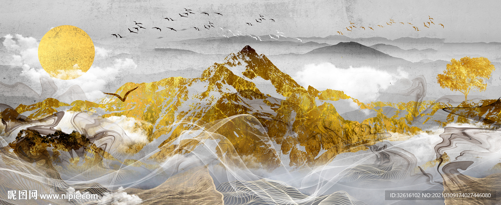 金色山水装饰画
