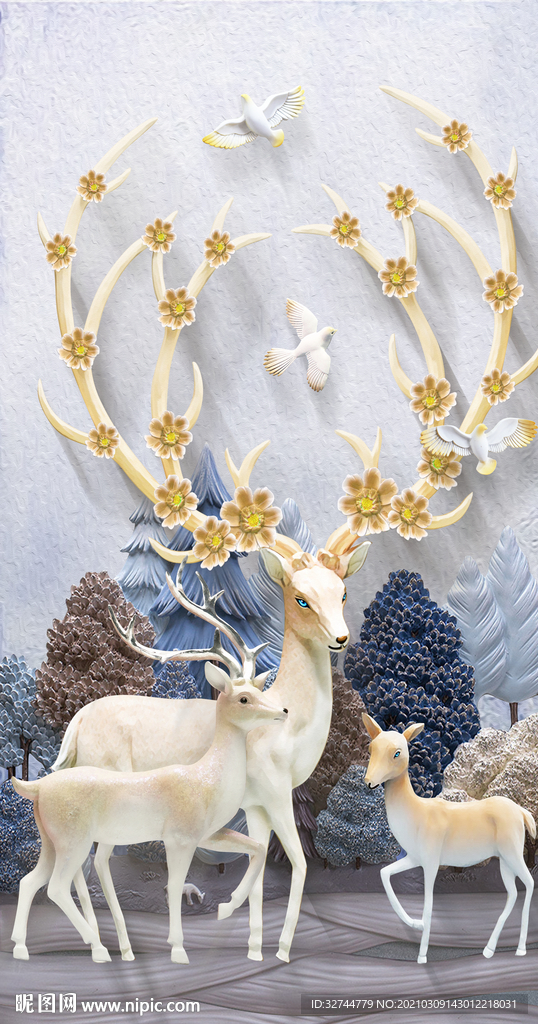 玉雕发财鹿装饰画玄关