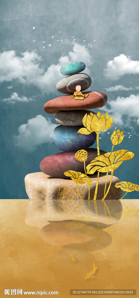 转运石荷花玄关