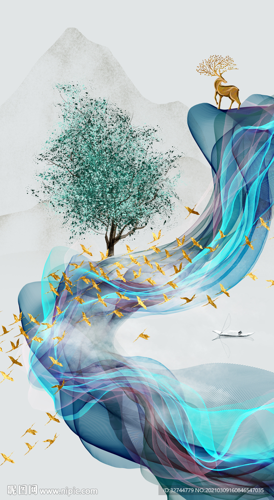 丝带麋鹿装饰画