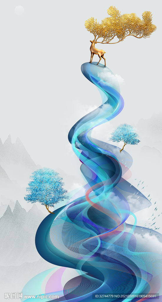 丝带麋鹿装饰画