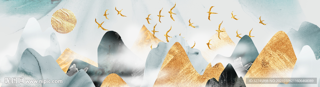 意境金箔山水画