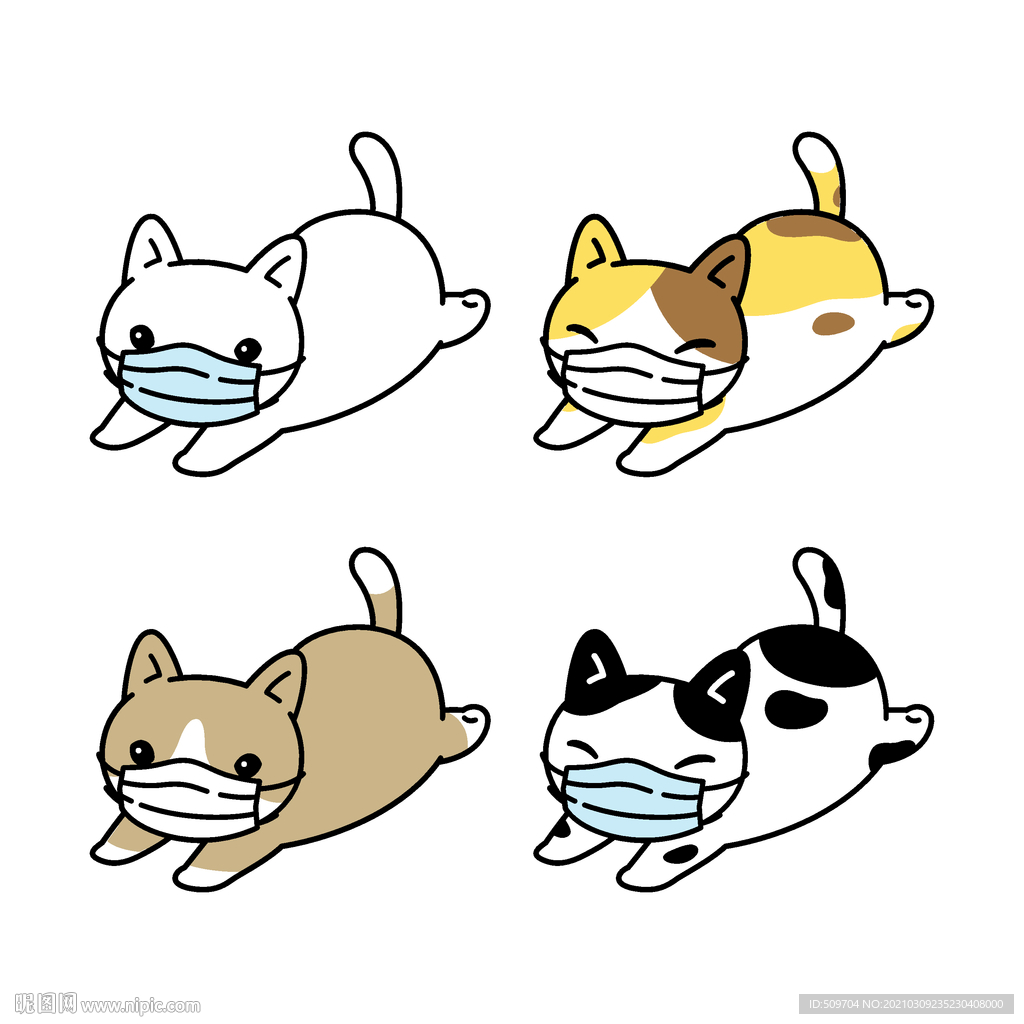 小猫戴口罩手绘插画