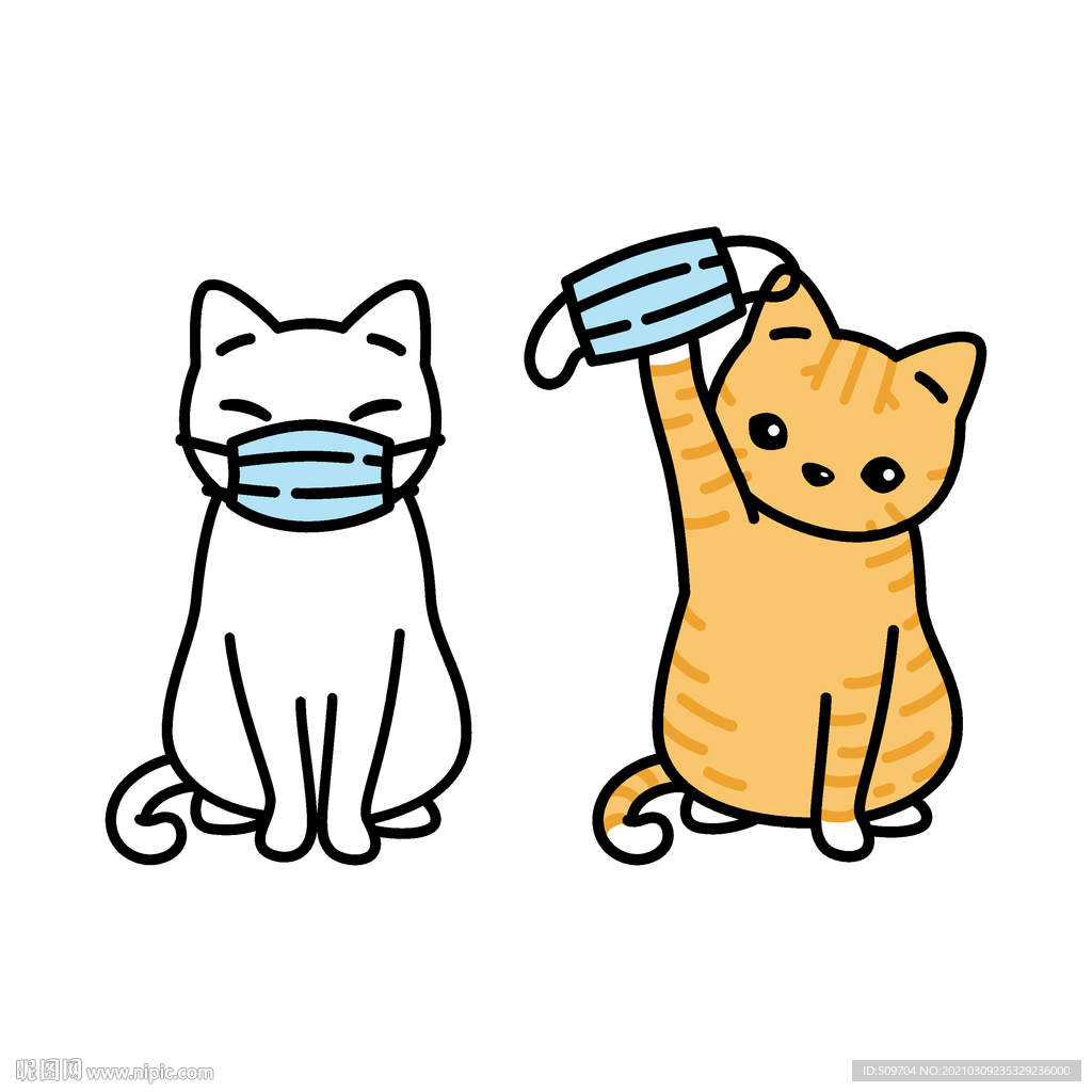 小猫戴口罩手绘插画