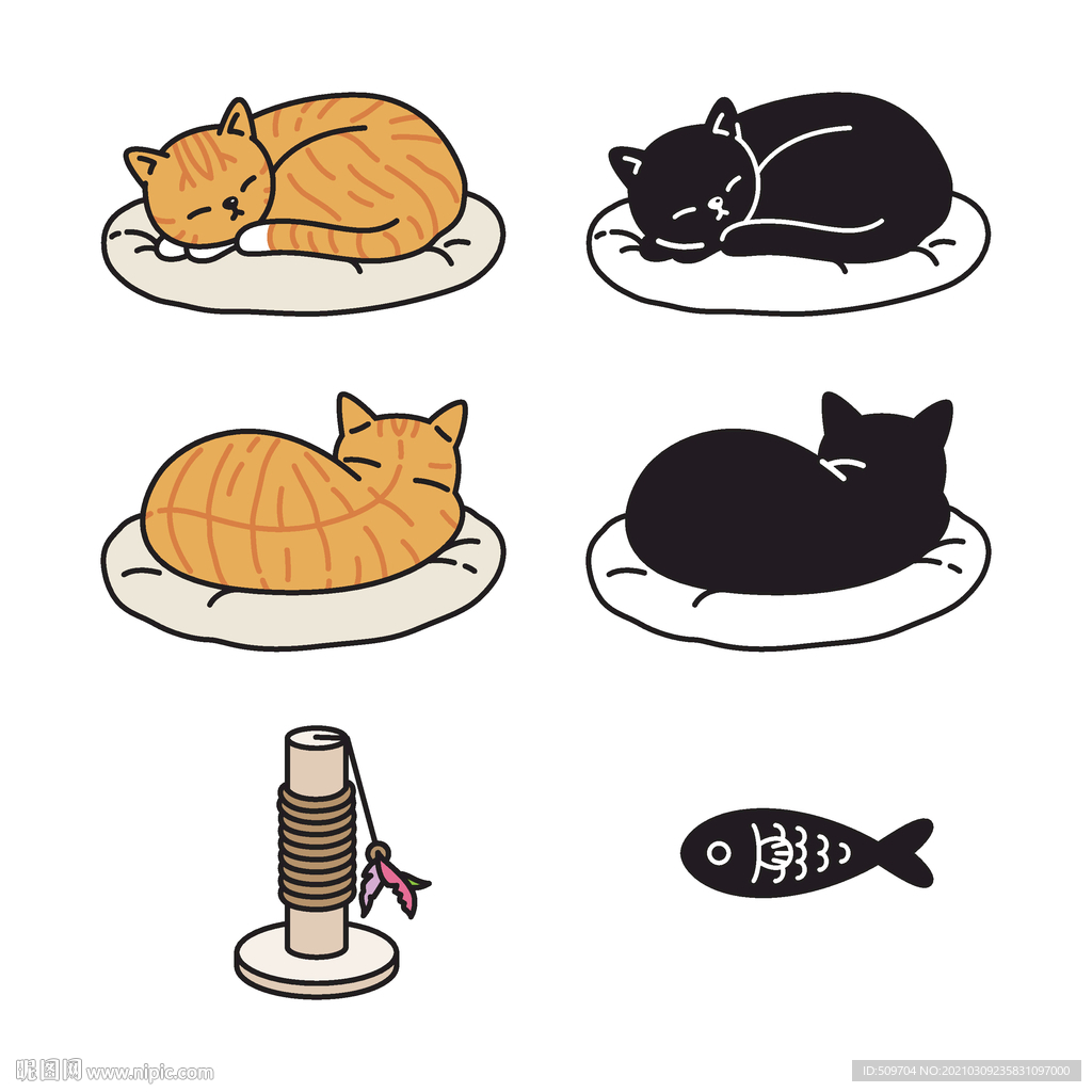 小猫戴口罩手绘插画