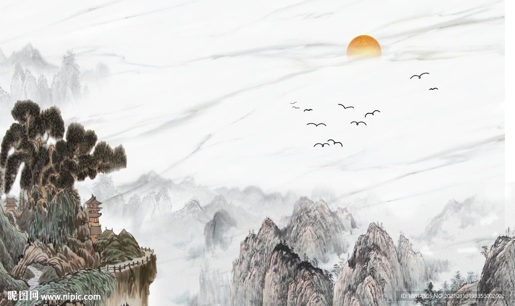 爵士白山水大理石电视背景墙