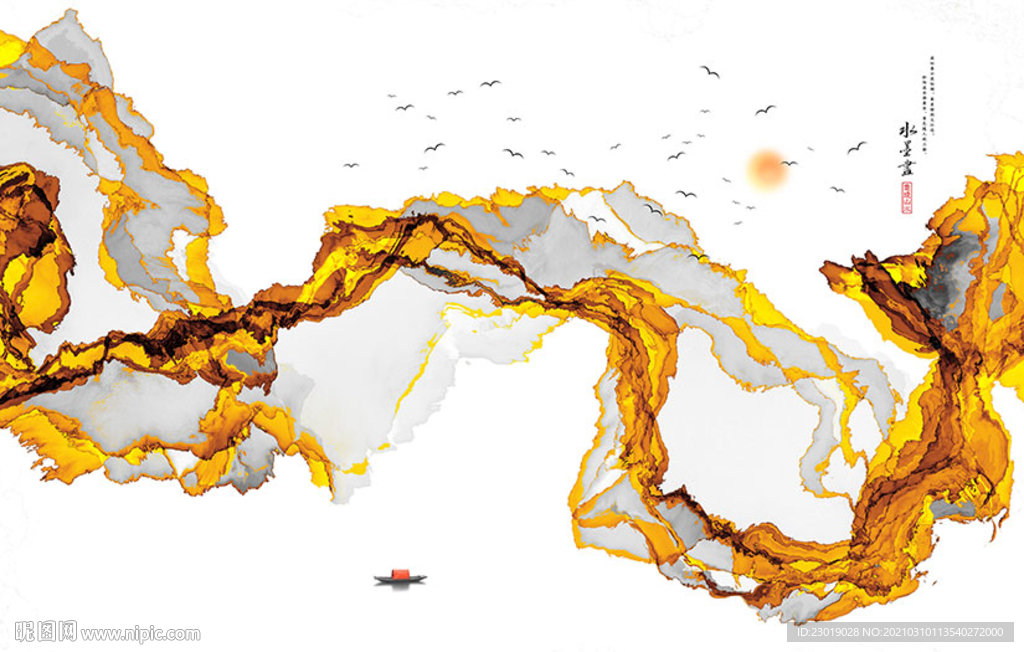 水墨山水画背景墙