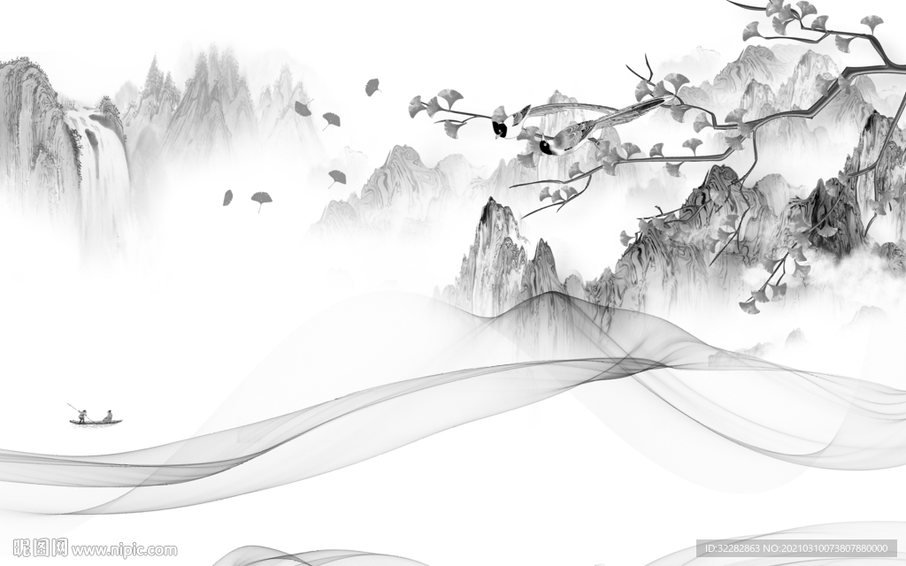 灰色新意境山水画 文件分层