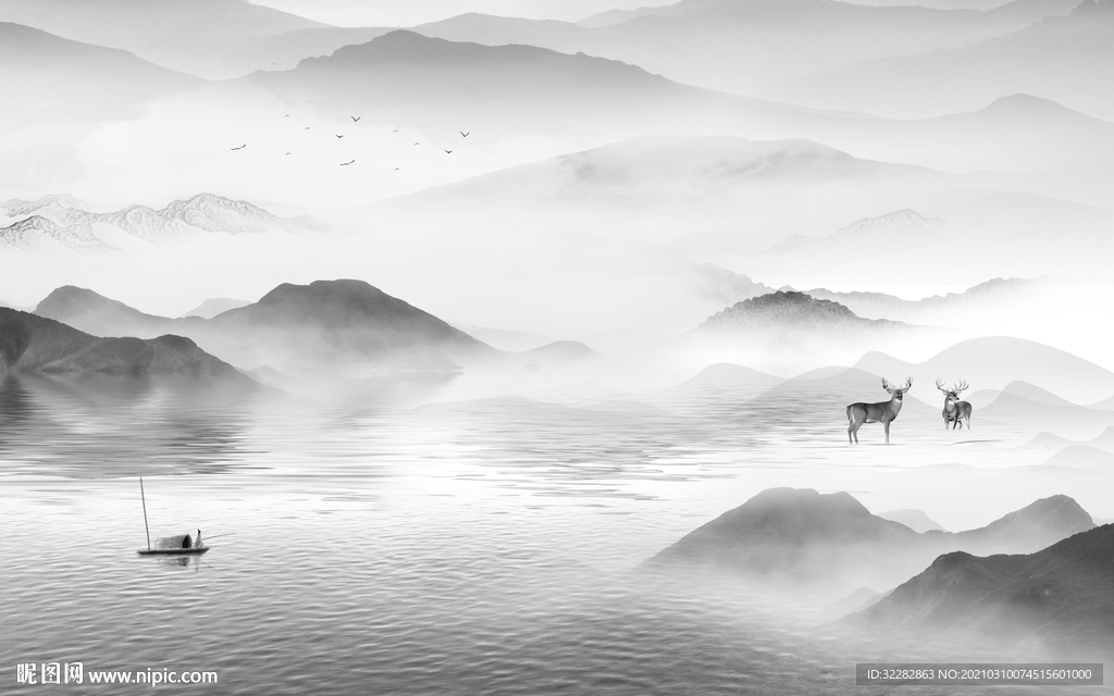 新中式新意境山水画 文件分层