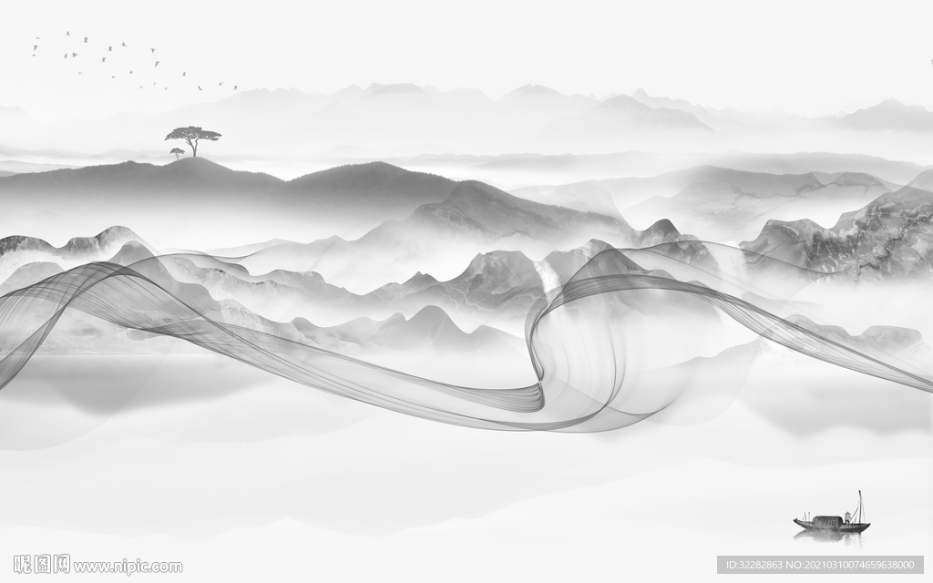 中国风新意境山水画 文件分层