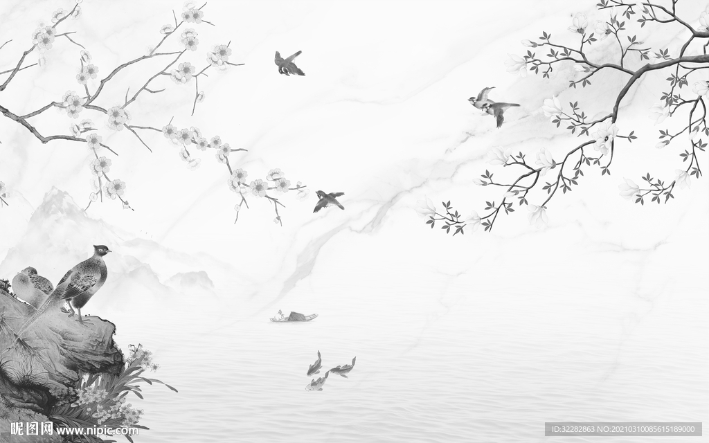 花鸟新客厅山水画 文件分层