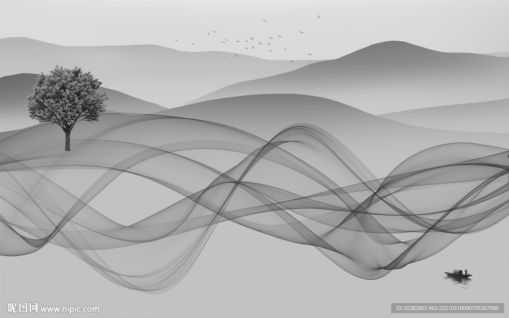 人气新意境山水画 文件分层