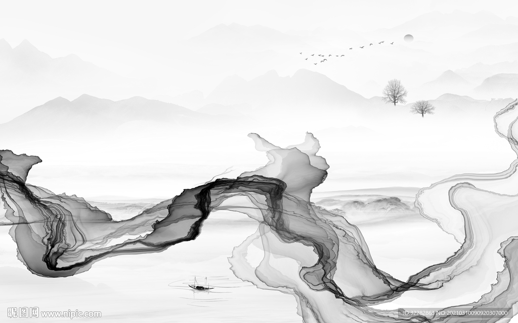 线条新意境山水画 文件分层