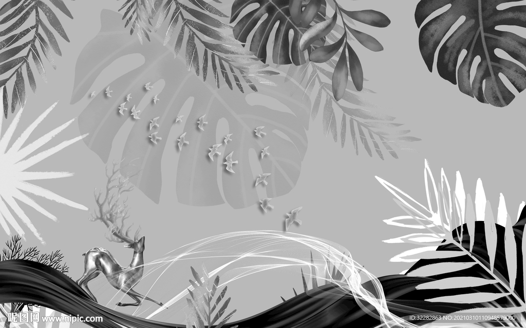 背景墙新欧式无框画 文件分层