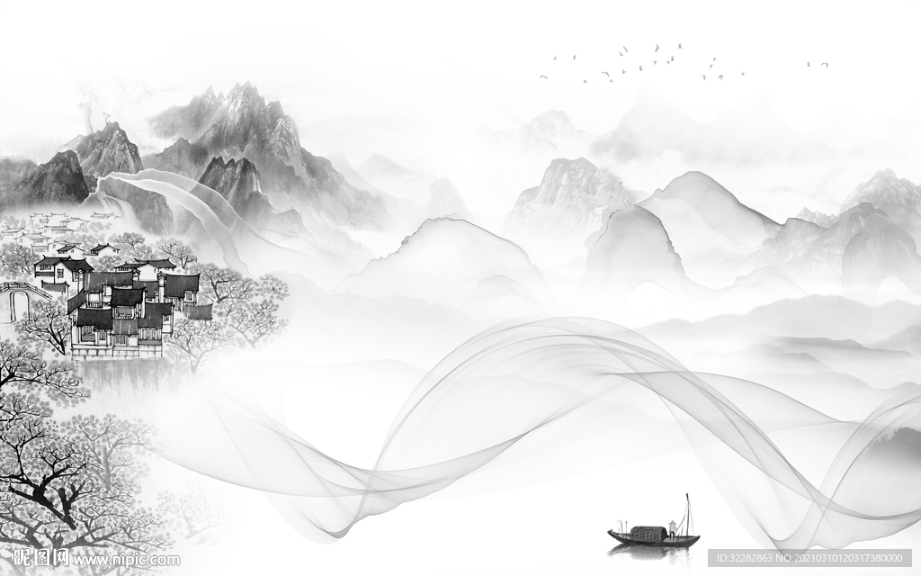 最新客厅山水画 文件分层