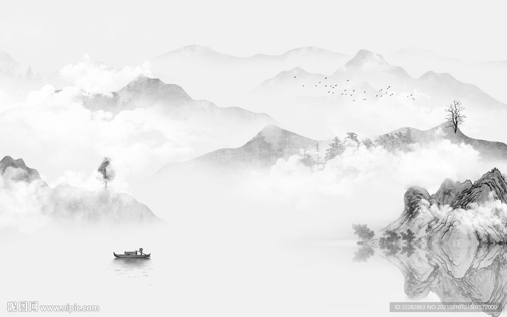 灰色新客厅山水画 文件分层