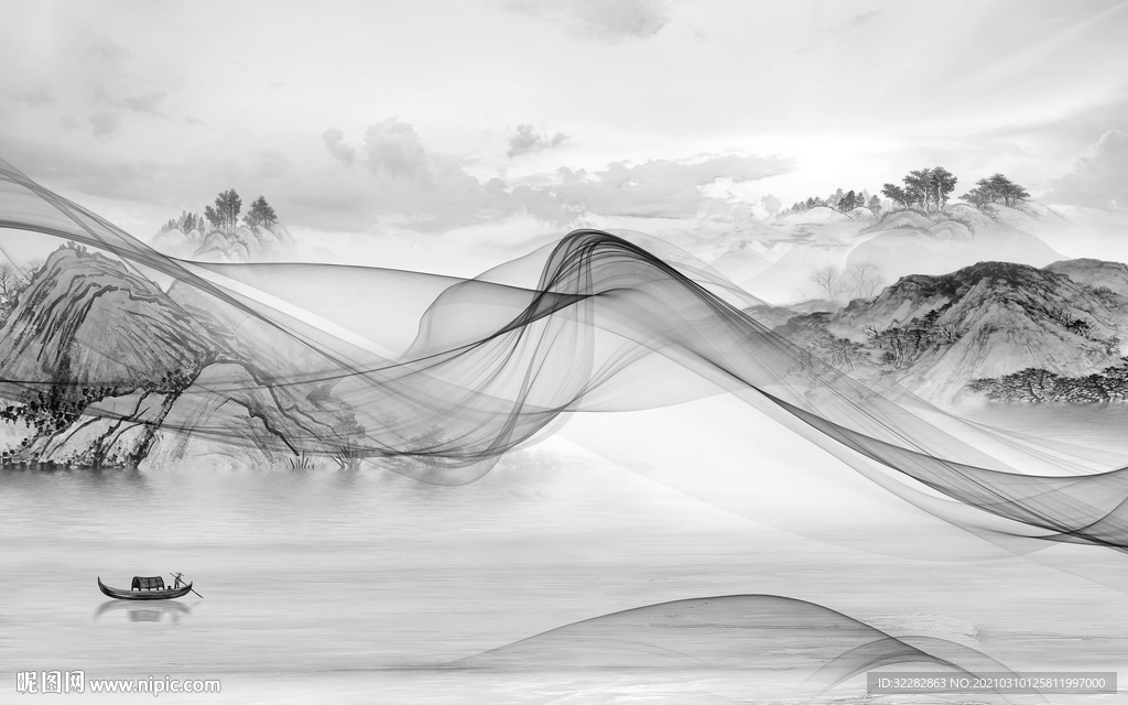 简约新客厅山水画 文件分层